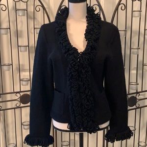 100% black wool jacket with looped yarn details
